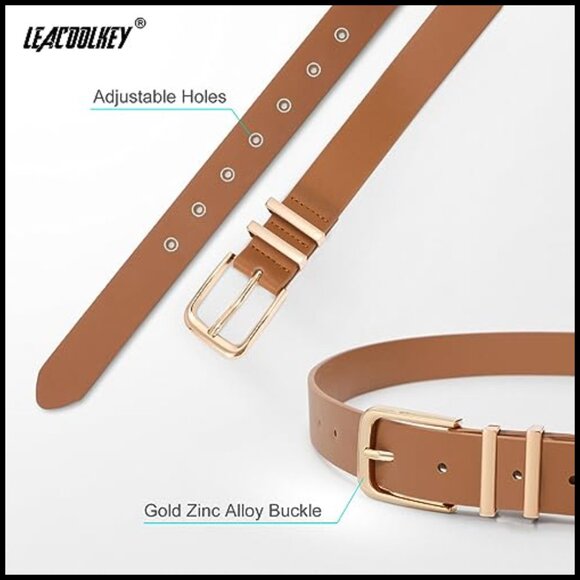 Women\'s Faux Leather Belts with Gold Buckle for Jeans and Dress Pants main image 7